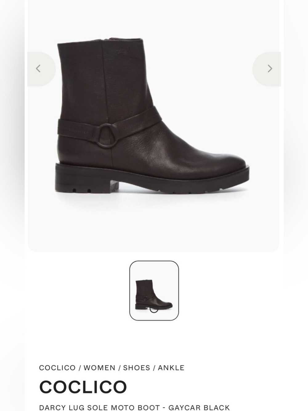 COCLICO Black Leather Moto Boot with Strap Detail NWT, Gaycar Black, New